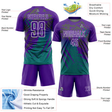 Загрузить изображение в средство просмотра галереи, Custom Purple White-Teal Gradient Claw Mark Splatter Sports Sublimation Soccer Uniform Jersey
