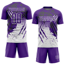 Загрузить изображение в средство просмотра галереи, Custom Purple White Gradient Claw Mark Splatter Sports Sublimation Soccer Uniform Jersey
