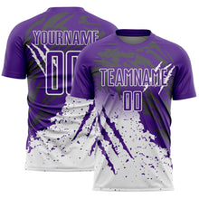 Загрузить изображение в средство просмотра галереи, Custom Purple White Gradient Claw Mark Splatter Sports Sublimation Soccer Uniform Jersey

