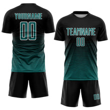 Load image into Gallery viewer, Custom Black Teal-White Gradient Wave Line Sports Sublimation Soccer Uniform Jersey
