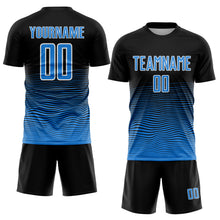 Load image into Gallery viewer, Custom Black Powder Blue-White Gradient Wave Line Sports Sublimation Soccer Uniform Jersey
