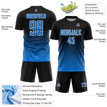 Load image into Gallery viewer, Custom Black Powder Blue-White Gradient Wave Line Sports Sublimation Soccer Uniform Jersey
