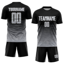 Загрузить изображение в средство просмотра галереи, Custom Black Gray-White Gradient Wave Line Sports Sublimation Soccer Uniform Jersey
