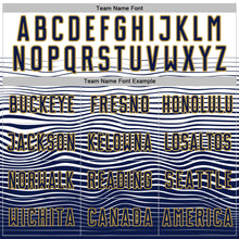 Загрузить изображение в средство просмотра галереи, Custom White Navy-Old Gold Gradient Wave Line Sports Sublimation Soccer Uniform Jersey
