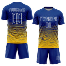 Charger l'image dans la galerie, Custom Royal White-Yellow Gradient Wave Line Sports Sublimation Soccer Uniform Jersey
