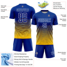 Charger l'image dans la galerie, Custom Royal White-Yellow Gradient Wave Line Sports Sublimation Soccer Uniform Jersey
