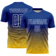 Charger l'image dans la galerie, Custom Royal White-Yellow Gradient Wave Line Sports Sublimation Soccer Uniform Jersey
