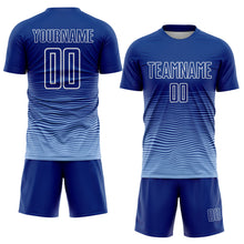 Загрузить изображение в средство просмотра галереи, Custom Royal White-Light Blue Gradient Wave Line Sports Sublimation Soccer Uniform Jersey
