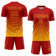 Загрузить изображение в средство просмотра галереи, Custom Red Gold Gradient Wave Line Sports Sublimation Soccer Uniform Jersey
