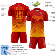 Загрузить изображение в средство просмотра галереи, Custom Red Gold Gradient Wave Line Sports Sublimation Soccer Uniform Jersey
