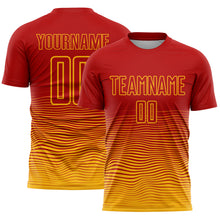 Загрузить изображение в средство просмотра галереи, Custom Red Gold Gradient Wave Line Sports Sublimation Soccer Uniform Jersey
