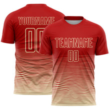 Load image into Gallery viewer, Custom Red Cream Gradient Wave Line Sports Sublimation Soccer Uniform Jersey
