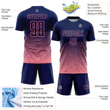 Загрузить изображение в средство просмотра галереи, Custom Navy Medium Pink Gradient Wave Line Sports Sublimation Soccer Uniform Jersey
