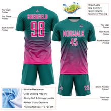 Load image into Gallery viewer, Custom Teal Pink-White Gradient Wave Line Sports Sublimation Soccer Uniform Jersey
