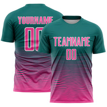 Load image into Gallery viewer, Custom Teal Pink-White Gradient Wave Line Sports Sublimation Soccer Uniform Jersey
