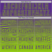 Загрузить изображение в средство просмотра галереи, Custom Purple Neon Green Gradient Wave Line Sports Sublimation Soccer Uniform Jersey
