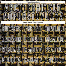 Load image into Gallery viewer, Custom Black Old Gold-White Geometric Maze Interlocking Square Sports Sublimation Soccer Uniform Jersey
