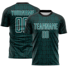 Load image into Gallery viewer, Custom Black Teal-White Geometric Maze Interlocking Square Sports Sublimation Soccer Uniform Jersey
