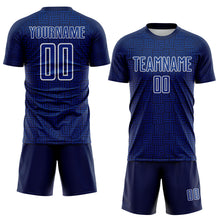 Charger l'image dans la galerie, Custom Navy Royal-White Geometric Maze Interlocking Square Sports Sublimation Soccer Uniform Jersey
