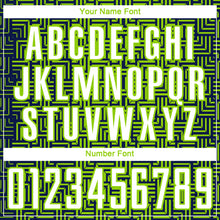 Load image into Gallery viewer, Custom Navy White-Neon Green Geometric Maze Interlocking Square Sports Sublimation Soccer Uniform Jersey
