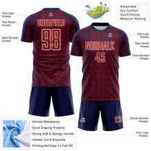 Загрузить изображение в средство просмотра галереи, Custom Navy Red-White Geometric Maze Interlocking Square Sports Sublimation Soccer Uniform Jersey

