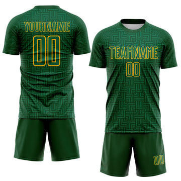 Custom Green Kelly Green-Gold Geometric Maze Interlocking Square Sports Sublimation Soccer Uniform Jersey