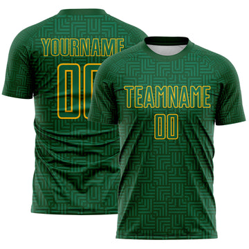 Custom Green Kelly Green-Gold Geometric Maze Interlocking Square Sports Sublimation Soccer Uniform Jersey