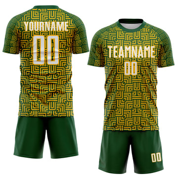Custom Green White-Gold Geometric Maze Interlocking Square Sports Sublimation Soccer Uniform Jersey