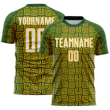 Charger l'image dans la galerie, Custom Green White-Gold Geometric Maze Interlocking Square Sports Sublimation Soccer Uniform Jersey
