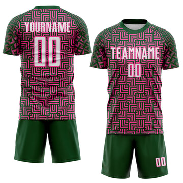 Custom Green White-Pink Geometric Maze Interlocking Square Sports Sublimation Soccer Uniform Jersey
