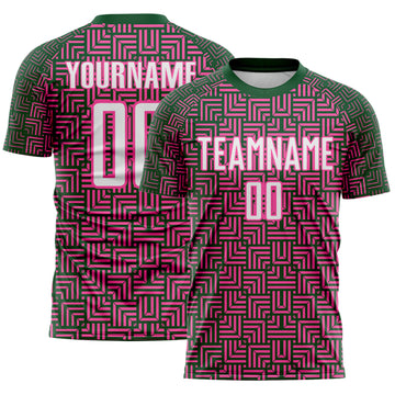 Custom Green White-Pink Geometric Maze Interlocking Square Sports Sublimation Soccer Uniform Jersey