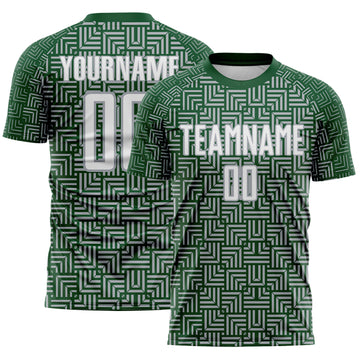 Custom Green White-Gray Geometric Maze Interlocking Square Sports Sublimation Soccer Uniform Jersey