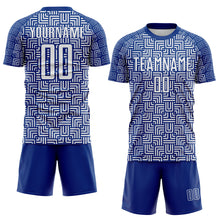 Charger l'image dans la galerie, Custom Royal White Geometric Maze Interlocking Square Sports Sublimation Soccer Uniform Jersey

