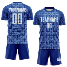 Charger l'image dans la galerie, Custom Royal White-Light Blue Geometric Maze Interlocking Square Sports Sublimation Soccer Uniform Jersey
