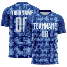 Charger l'image dans la galerie, Custom Royal White-Light Blue Geometric Maze Interlocking Square Sports Sublimation Soccer Uniform Jersey
