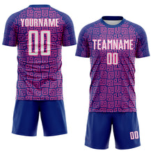 Charger l'image dans la galerie, Custom Royal White-Pink Geometric Maze Interlocking Square Sports Sublimation Soccer Uniform Jersey
