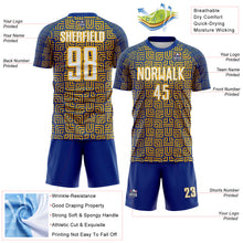 Charger l'image dans la galerie, Custom Royal White-Gold Geometric Maze Interlocking Square Sports Sublimation Soccer Uniform Jersey
