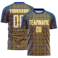 Charger l'image dans la galerie, Custom Royal White-Gold Geometric Maze Interlocking Square Sports Sublimation Soccer Uniform Jersey
