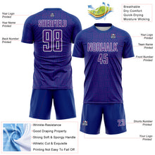 Загрузить изображение в средство просмотра галереи, Custom Royal Purple-White Geometric Maze Interlocking Square Sports Sublimation Soccer Uniform Jersey
