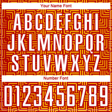 Laden Sie das Bild in den Galerie-Viewer, Custom Red White-Gold Geometric Maze Interlocking Square Sports Sublimation Soccer Uniform Jersey
