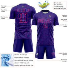 Laden Sie das Bild in den Galerie-Viewer, Custom Dark Purple Purple-Pink Geometric Maze Interlocking Square Sports Sublimation Soccer Uniform Jersey
