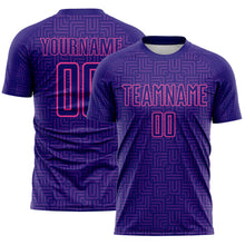 Laden Sie das Bild in den Galerie-Viewer, Custom Dark Purple Purple-Pink Geometric Maze Interlocking Square Sports Sublimation Soccer Uniform Jersey
