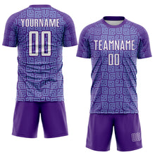 Загрузить изображение в средство просмотра галереи, Custom Purple White-Light Blue Geometric Maze Interlocking Square Sports Sublimation Soccer Uniform Jersey
