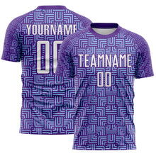 Загрузить изображение в средство просмотра галереи, Custom Purple White-Light Blue Geometric Maze Interlocking Square Sports Sublimation Soccer Uniform Jersey
