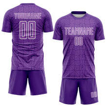 Загрузить изображение в средство просмотра галереи, Custom Purple Medium Purple-White Geometric Maze Interlocking Square Sports Sublimation Soccer Uniform Jersey
