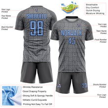 Load image into Gallery viewer, Custom Steel Gray Light Blue Navy-Gray Geometric Maze Interlocking Square Sports Sublimation Soccer Uniform Jersey
