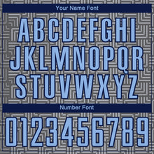 Load image into Gallery viewer, Custom Steel Gray Light Blue Navy-Gray Geometric Maze Interlocking Square Sports Sublimation Soccer Uniform Jersey
