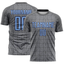 Load image into Gallery viewer, Custom Steel Gray Light Blue Navy-Gray Geometric Maze Interlocking Square Sports Sublimation Soccer Uniform Jersey

