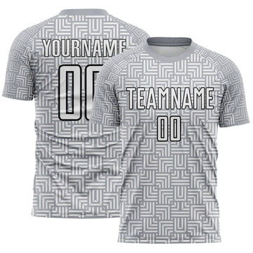 Custom Gray White-Black Geometric Maze Interlocking Square Sports Sublimation Soccer Uniform Jersey