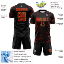 Load image into Gallery viewer, Custom Black Red-Old Gold Lightning Electric Veins Sublimation Soccer Uniform Jersey
